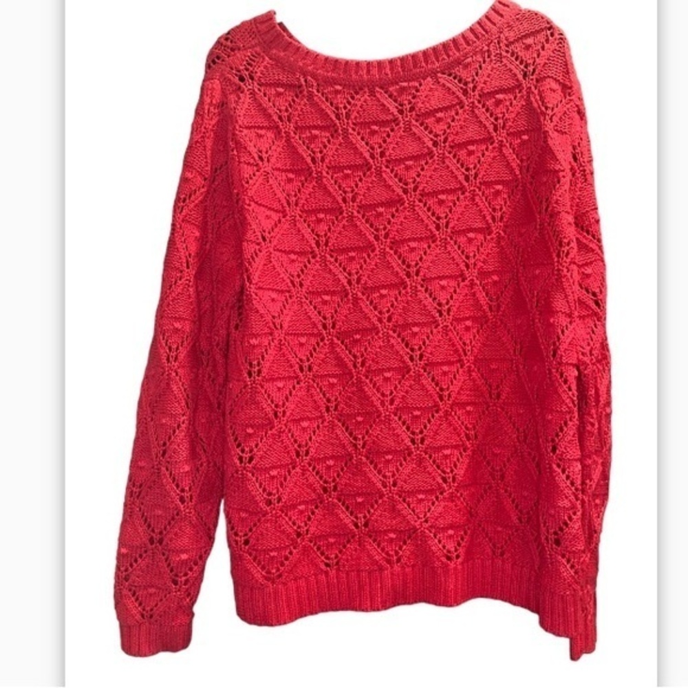 Women’s Tommy Hilfiger Open Knit Charcoal Red Diamond Pullover Sweater XL
